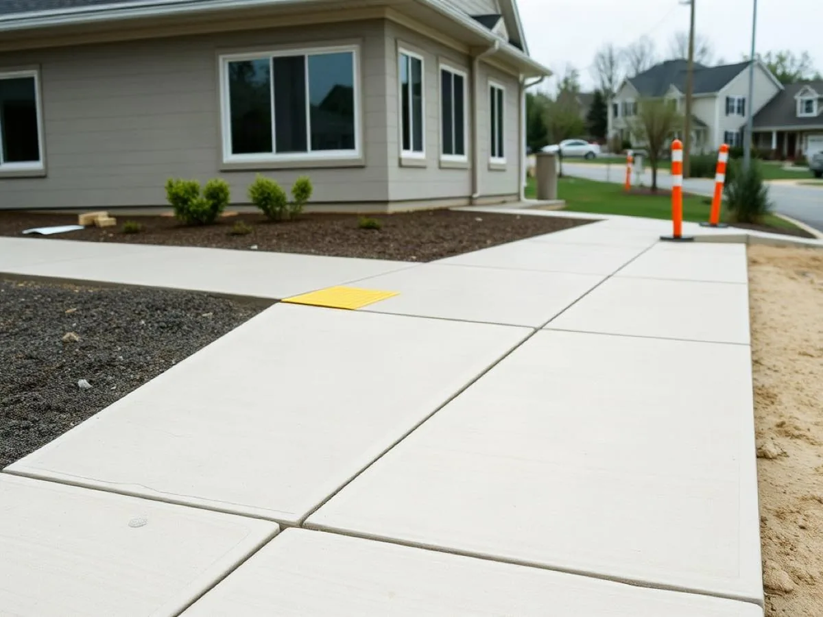 Commercial sidewalk with ADA curb ramp and detectable warning panel